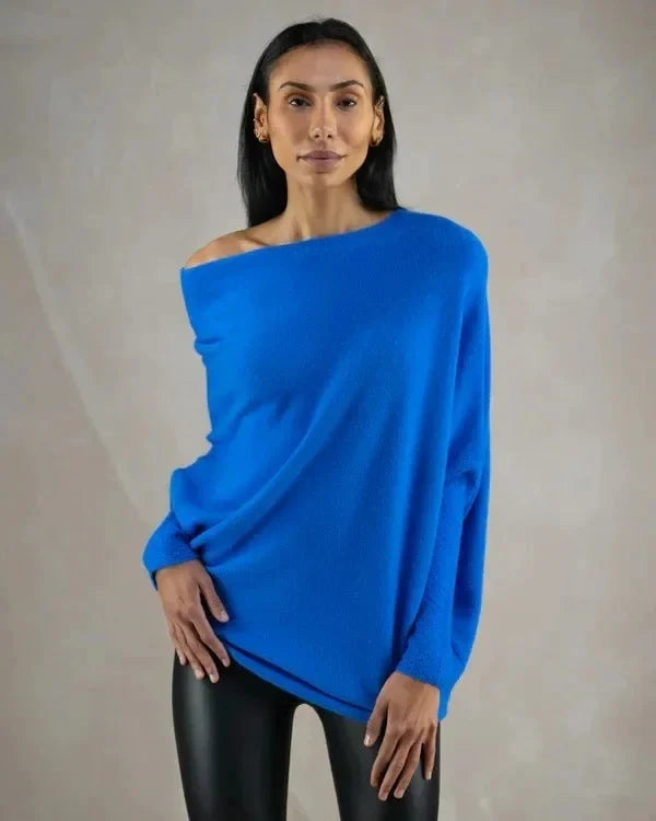 Damen-Pullover mit asymmetrischem Kragen und lockerem Schnitt