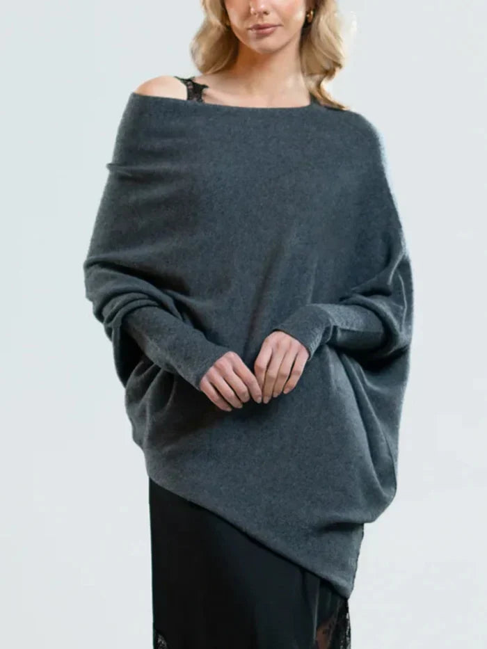 Damen-Pullover mit asymmetrischem Kragen und lockerem Schnitt