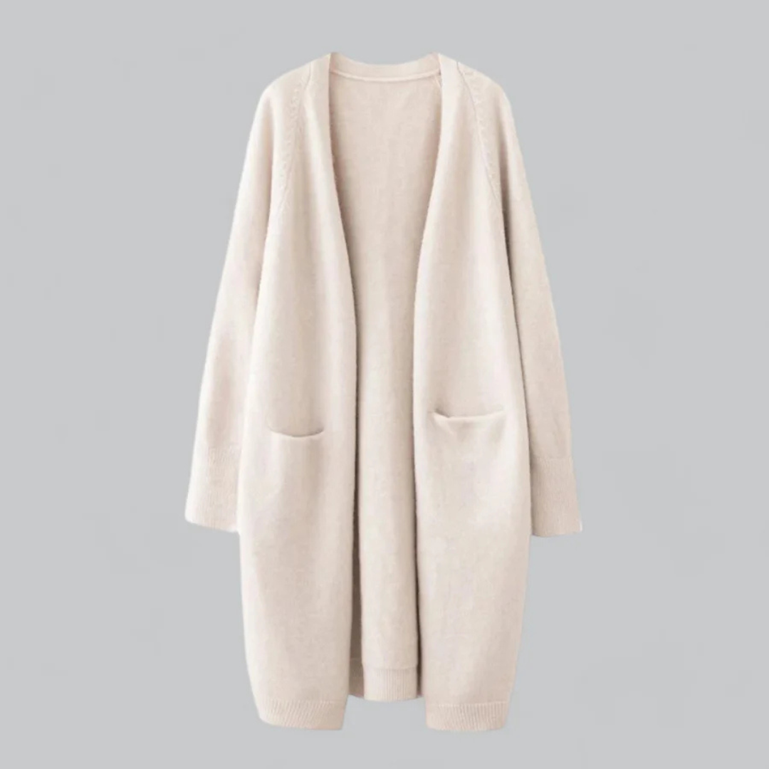 Damen Strickjacke mit offener Vorderseite und langer Schnittform