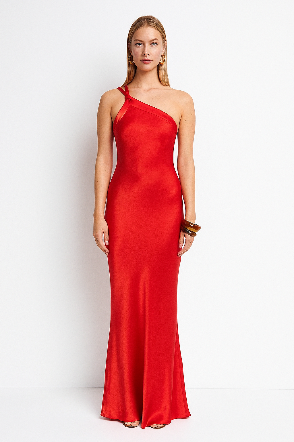 Damen-Abendkleid Abigail aus Satin mit offenem Rücken und diagonalen Trägern