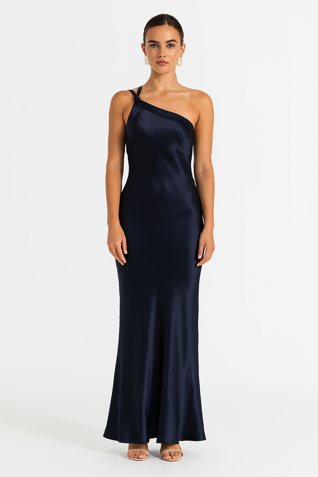 Damen-Abendkleid Abigail aus Satin mit offenem Rücken und diagonalen Trägern