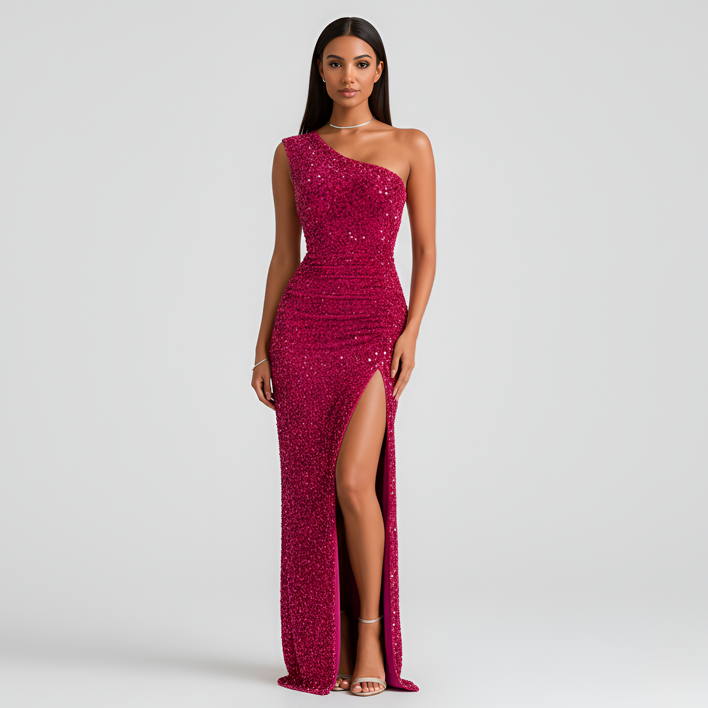 Women's maxi dress one-sided with side slit