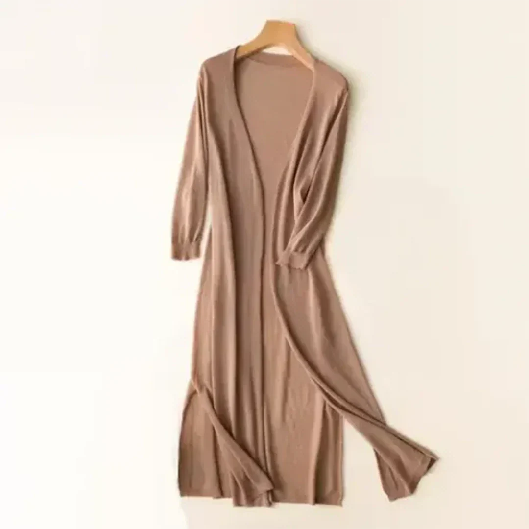 Damen Strickjacke lang mit leichtem Material und Langarm