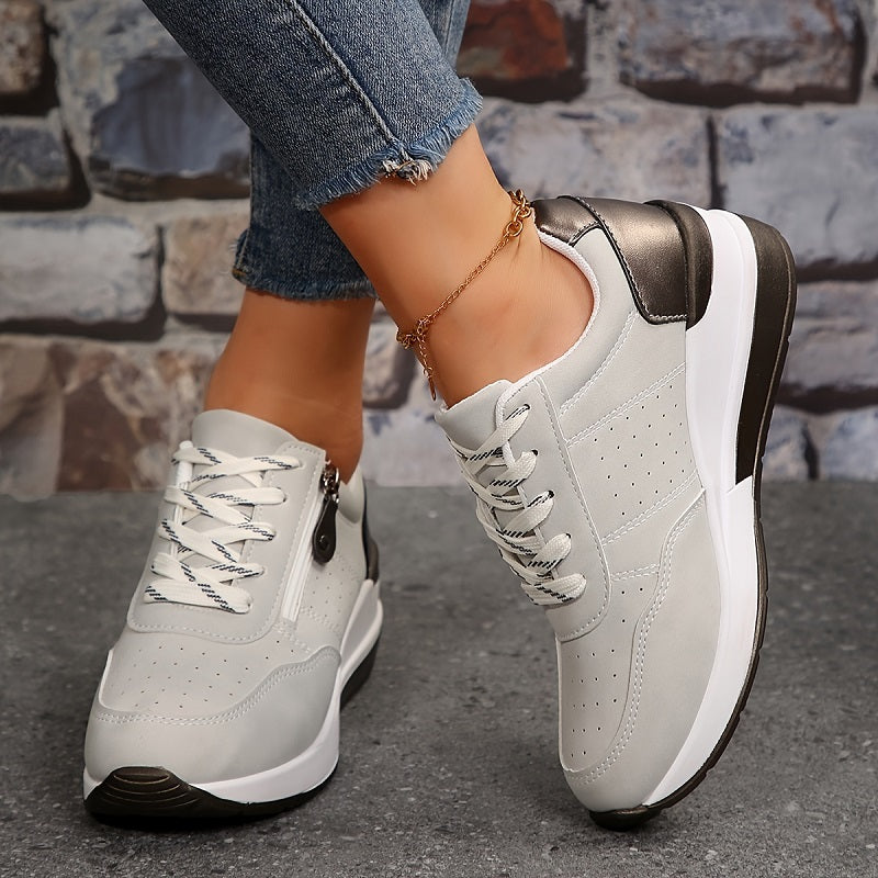 Women's Platform Sneakers with Zipper and Laces Padded Insole Breathable