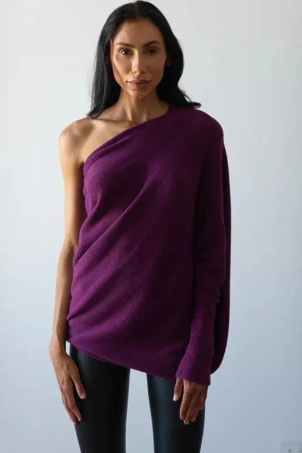 Damen-Pullover mit asymmetrischem Kragen und lockerem Schnitt