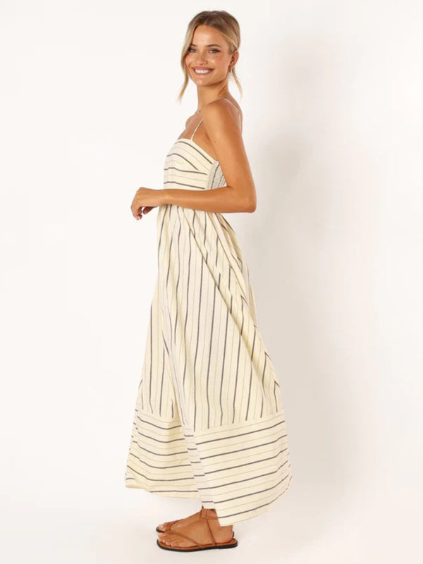 Damen-Maxikleid gestreift mit ärmellosem Rückendesign