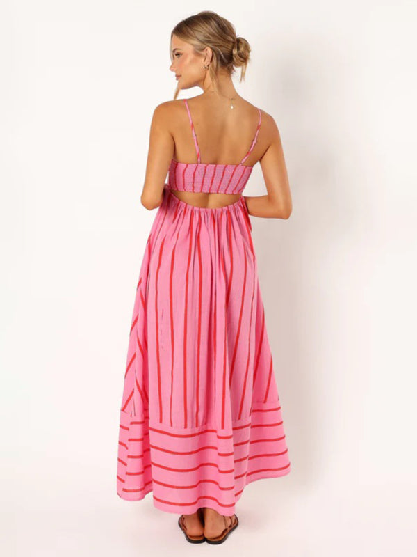 Damen-Maxikleid gestreift mit ärmellosem Rückendesign