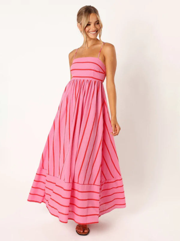 Damen-Maxikleid gestreift mit ärmellosem Rückendesign