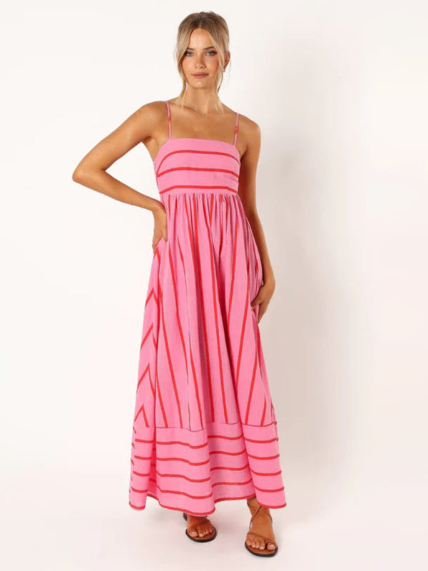 Damen-Maxikleid gestreift mit ärmellosem Rückendesign