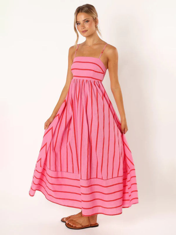 Damen-Maxikleid gestreift mit ärmellosem Rückendesign