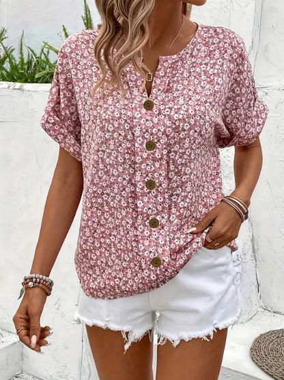 Damen-Top mit Knopfleiste und kurzen Ärmeln für Sommer