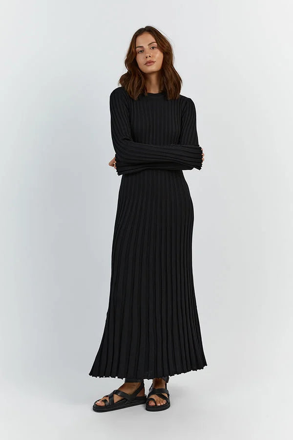 Damen-Maxikleid bodenlang mit vertikalen Linien und schmaler Silhouette