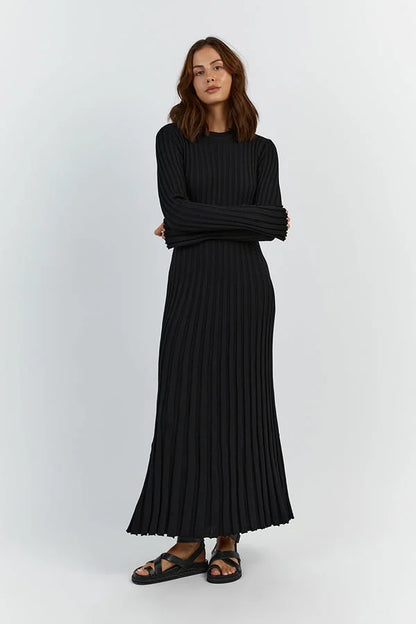 Damen-Maxikleid bodenlang mit vertikalen Linien und schmaler Silhouette