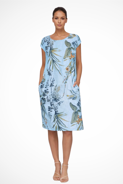 Damen-Sommerkleid mit lockerem Schnitt und botanischem Print
