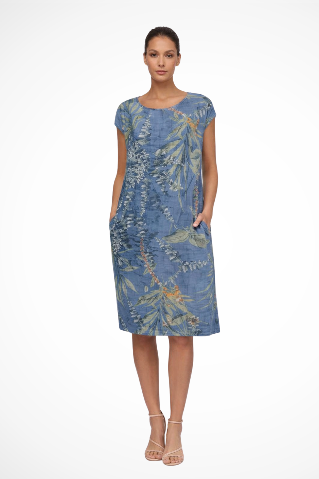 Damen-Sommerkleid mit lockerem Schnitt und botanischem Print