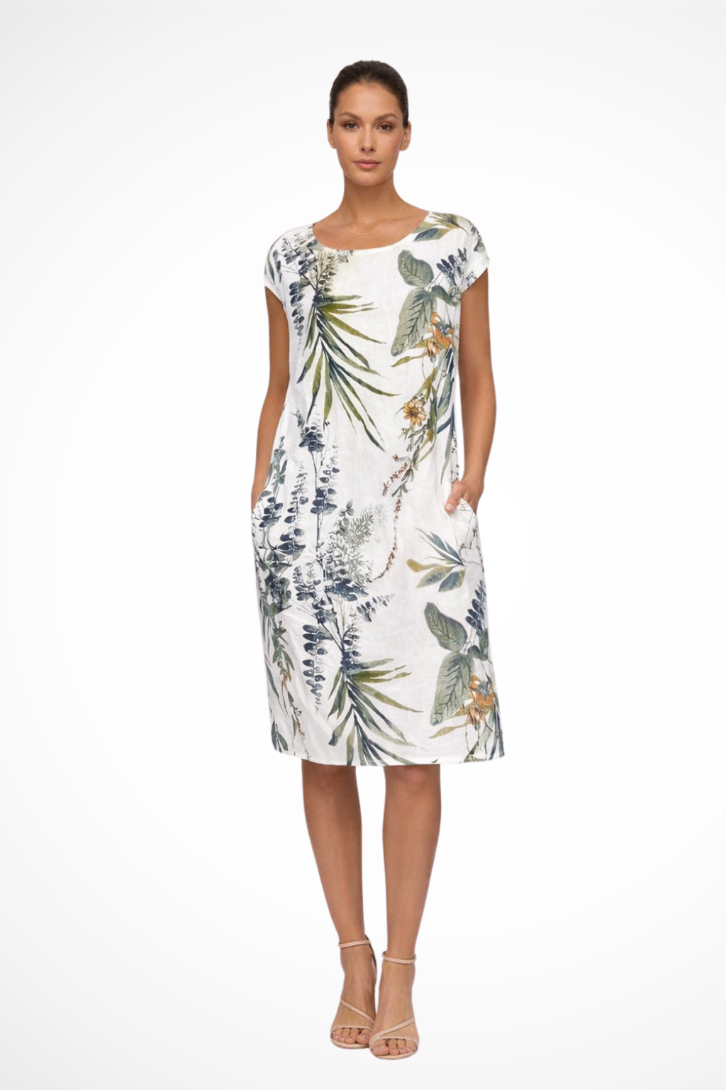 Damen-Sommerkleid mit lockerem Schnitt und botanischem Print