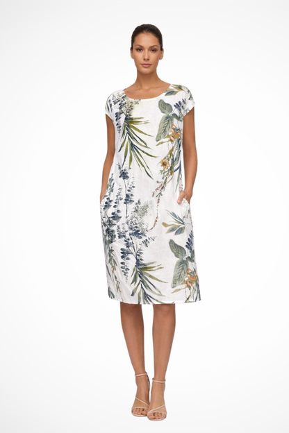 Damen-Sommerkleid mit lockerem Schnitt und botanischem Print