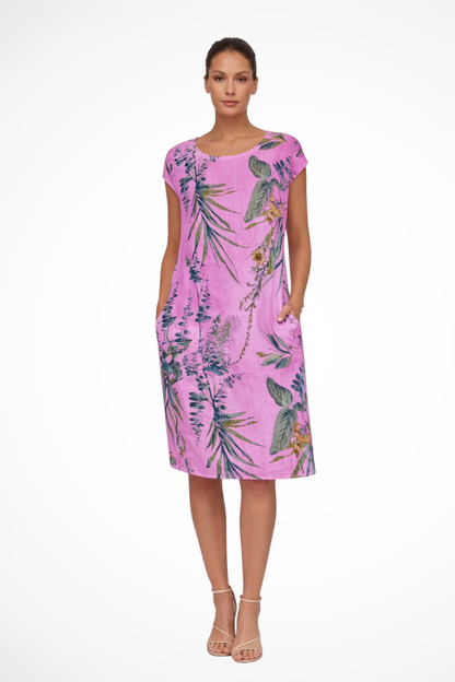 Damen-Sommerkleid mit lockerem Schnitt und botanischem Print