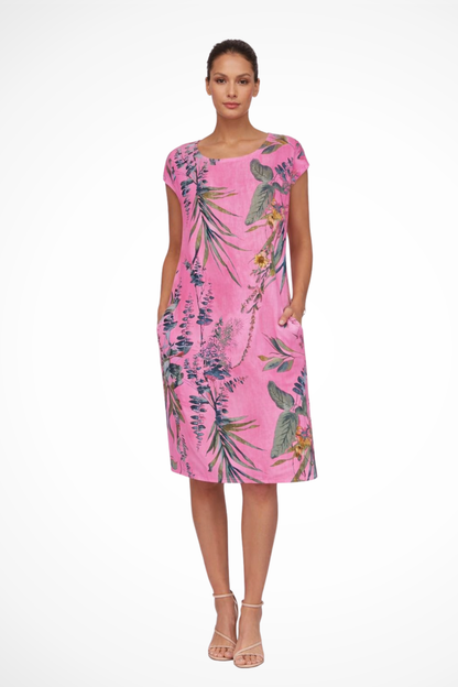 Damen-Sommerkleid mit lockerem Schnitt und botanischem Print