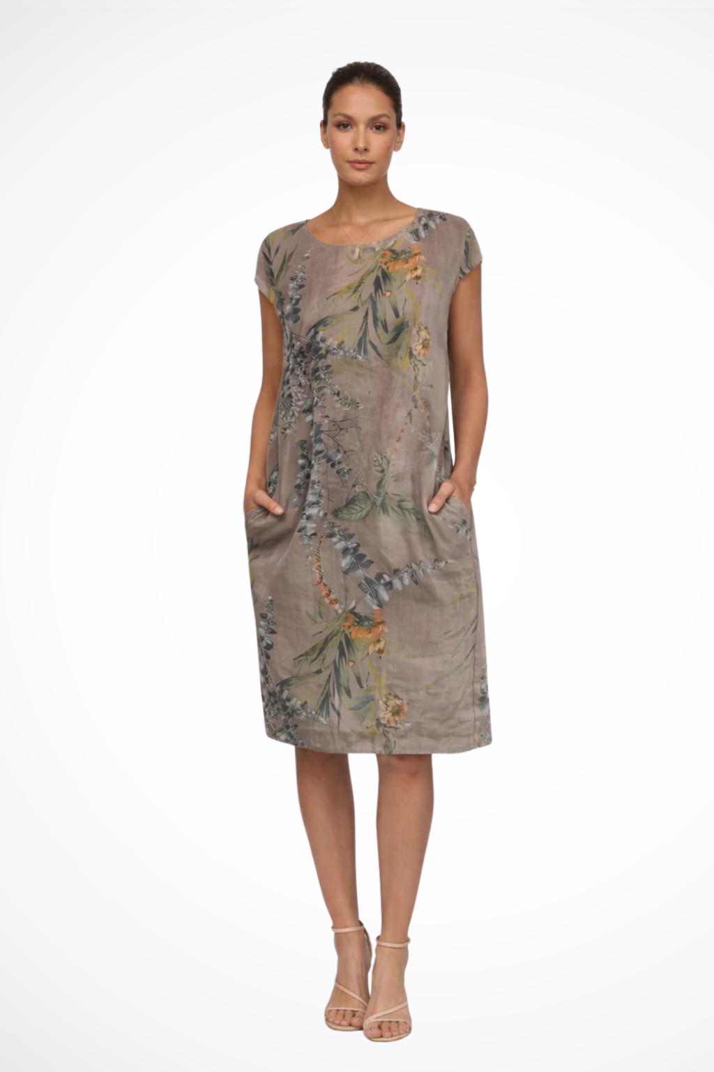Damen-Sommerkleid mit lockerem Schnitt und botanischem Print