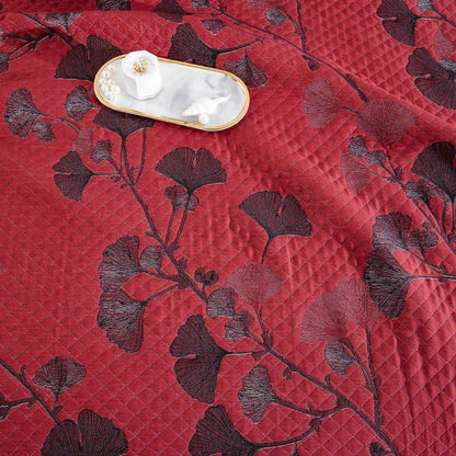 Herbstglanz Wendedecke – Baumwollquilt mit Gingko-Blatt-Muster in Orange