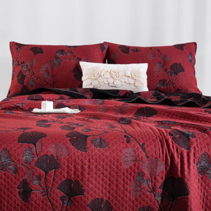 Herbstglanz Wendedecke – Baumwollquilt mit Gingko-Blatt-Muster in Orange