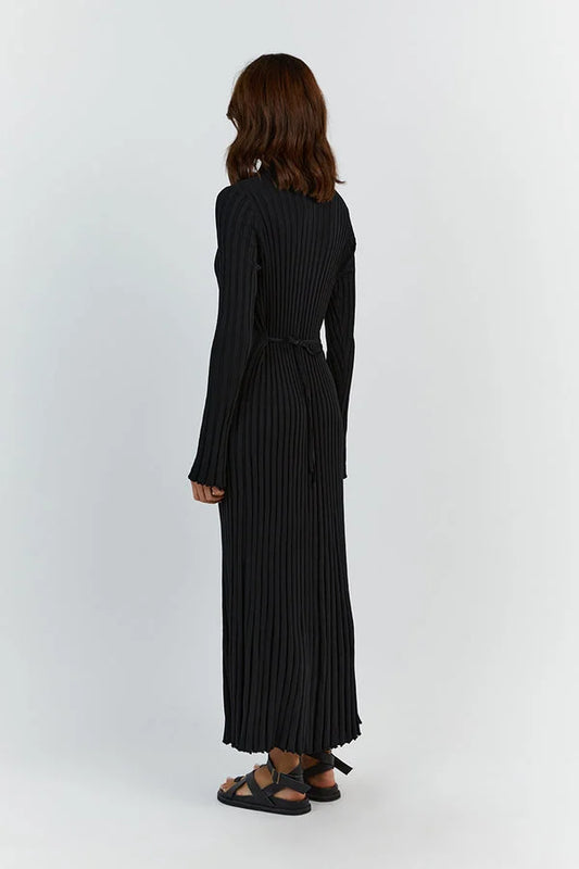 Damen-Maxikleid bodenlang mit vertikalen Linien und schmaler Silhouette