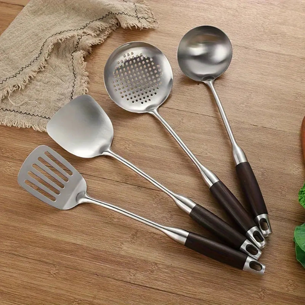 6-teiliges Küchenutensilien-Set aus Edelstahl & Holz – Eleganz trifft Funktion