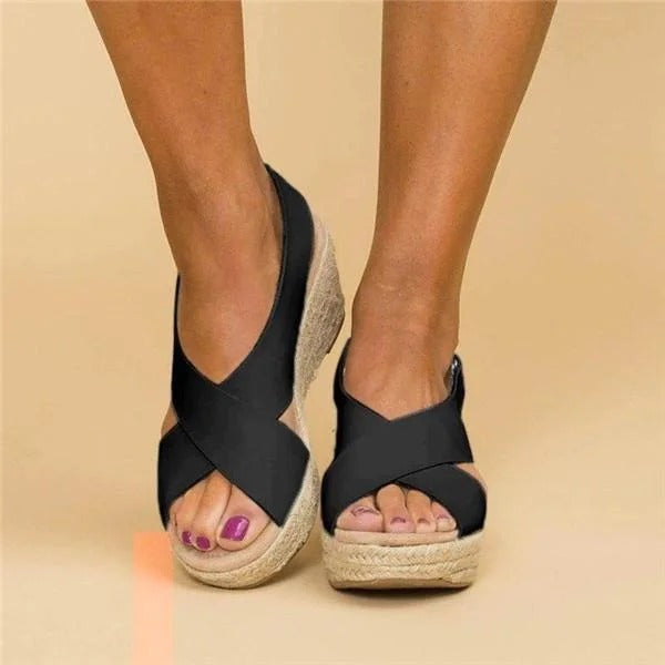 Women's Espadrille Wedge Sandals with Crossed Straps Ankle Strap Slingback Platform Wedge Heel