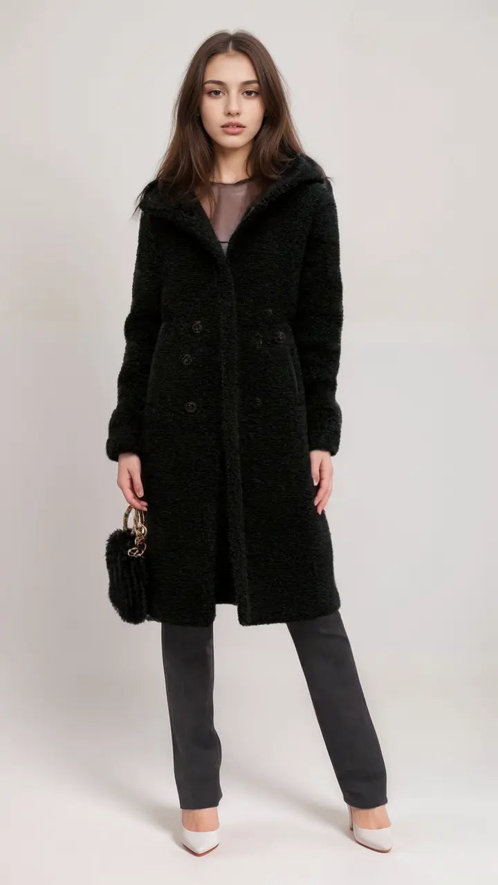 Damen-Teddyjacke aus Kunstfell mit Reißverschluss