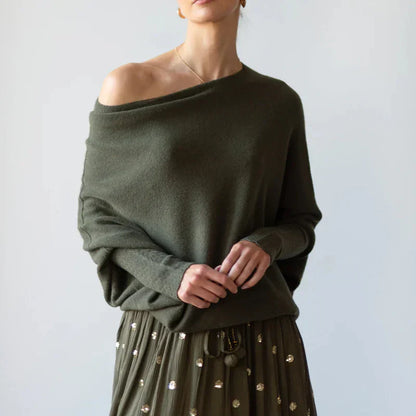 Damen-Pullover mit asymmetrischem Kragen und lockerem Schnitt