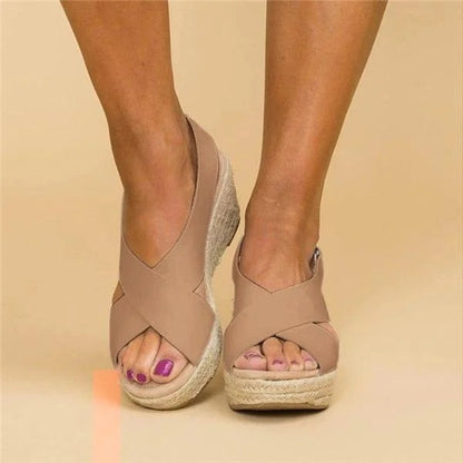 Women's Espadrille Wedge Sandals with Crossed Straps Ankle Strap Slingback Platform Wedge Heel