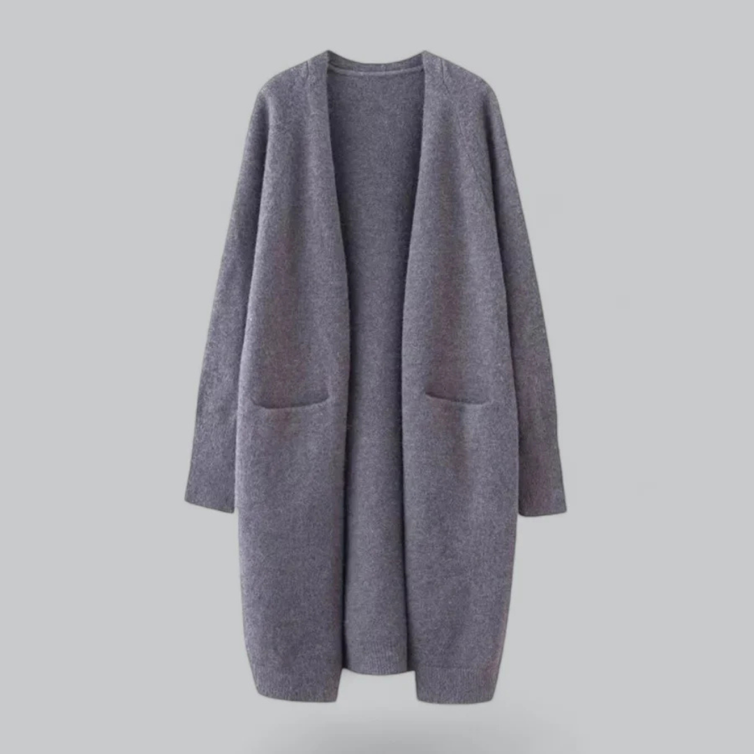 Damen Strickjacke mit offener Vorderseite und langer Schnittform