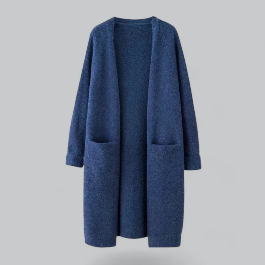 Damen Strickjacke mit offener Vorderseite und langer Schnittform