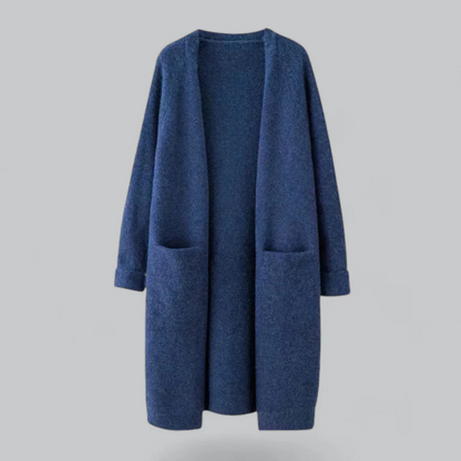 Damen Strickjacke mit offener Vorderseite und langer Schnittform