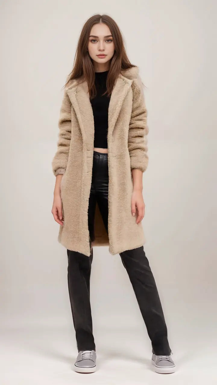 Damen-Teddyjacke aus Kunstfell mit Reißverschluss