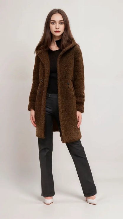 Damen-Teddyjacke aus Kunstfell mit Reißverschluss