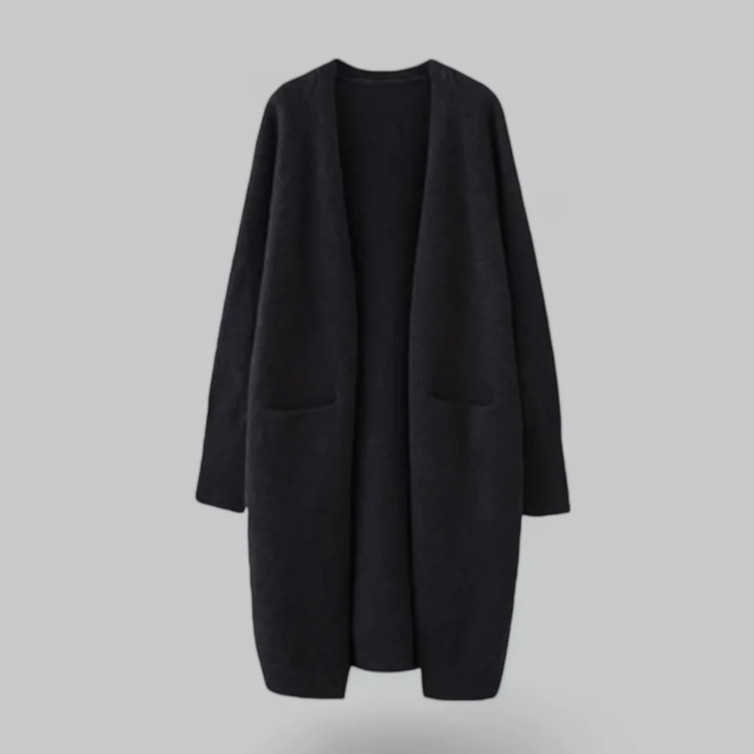 Damen Strickjacke mit offener Vorderseite und langer Schnittform