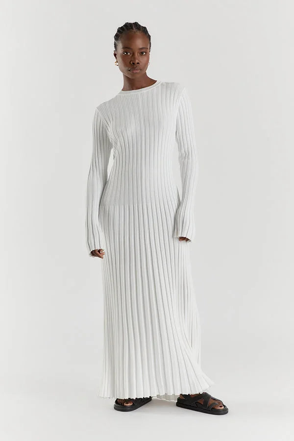 Damen-Maxikleid bodenlang mit vertikalen Linien und schmaler Silhouette