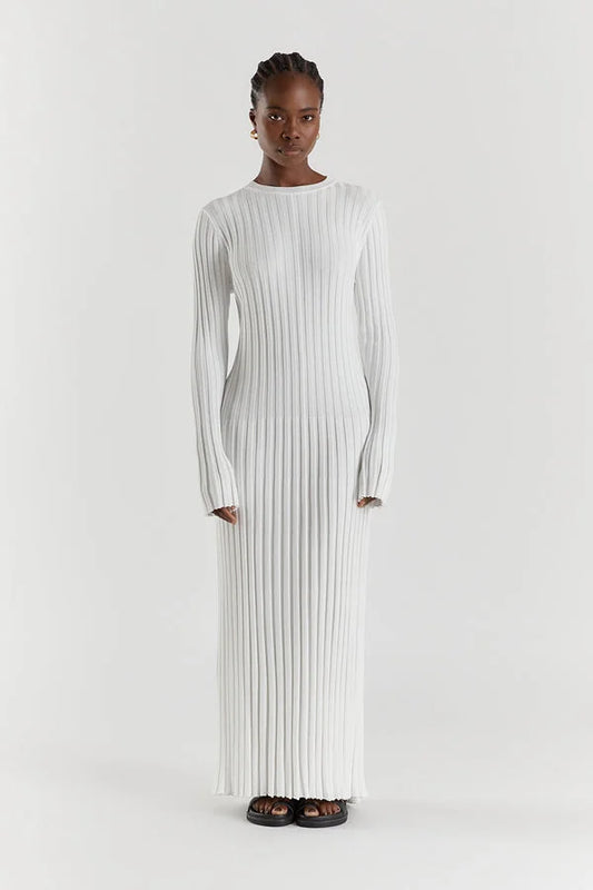 Damen-Maxikleid bodenlang mit vertikalen Linien und schmaler Silhouette