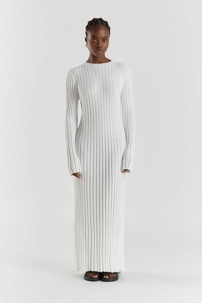 Damen-Maxikleid bodenlang mit vertikalen Linien und schmaler Silhouette