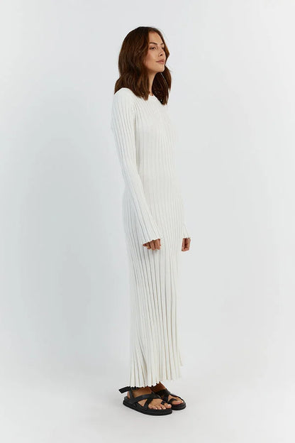 Damen-Maxikleid bodenlang mit vertikalen Linien und schmaler Silhouette