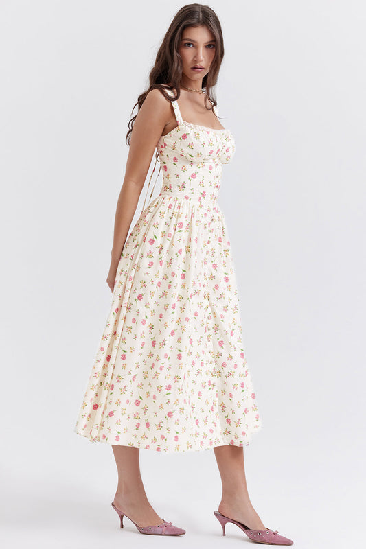Damen-Sommer-Maxikleid mit Blumenmuster und leichtem Schnitt