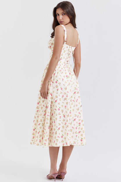 Damen-Sommer-Maxikleid mit Blumenmuster und leichtem Schnitt