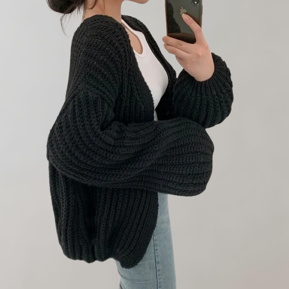 Damen-Strickjacke mit langen Ärmeln aus Baumwoll-Acryl-Mischung