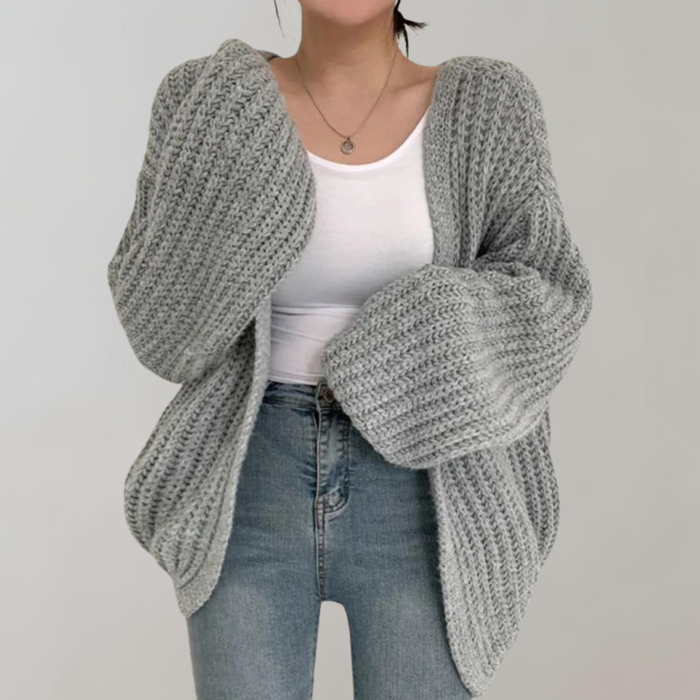 Damen-Strickjacke mit langen Ärmeln aus Baumwoll-Acryl-Mischung