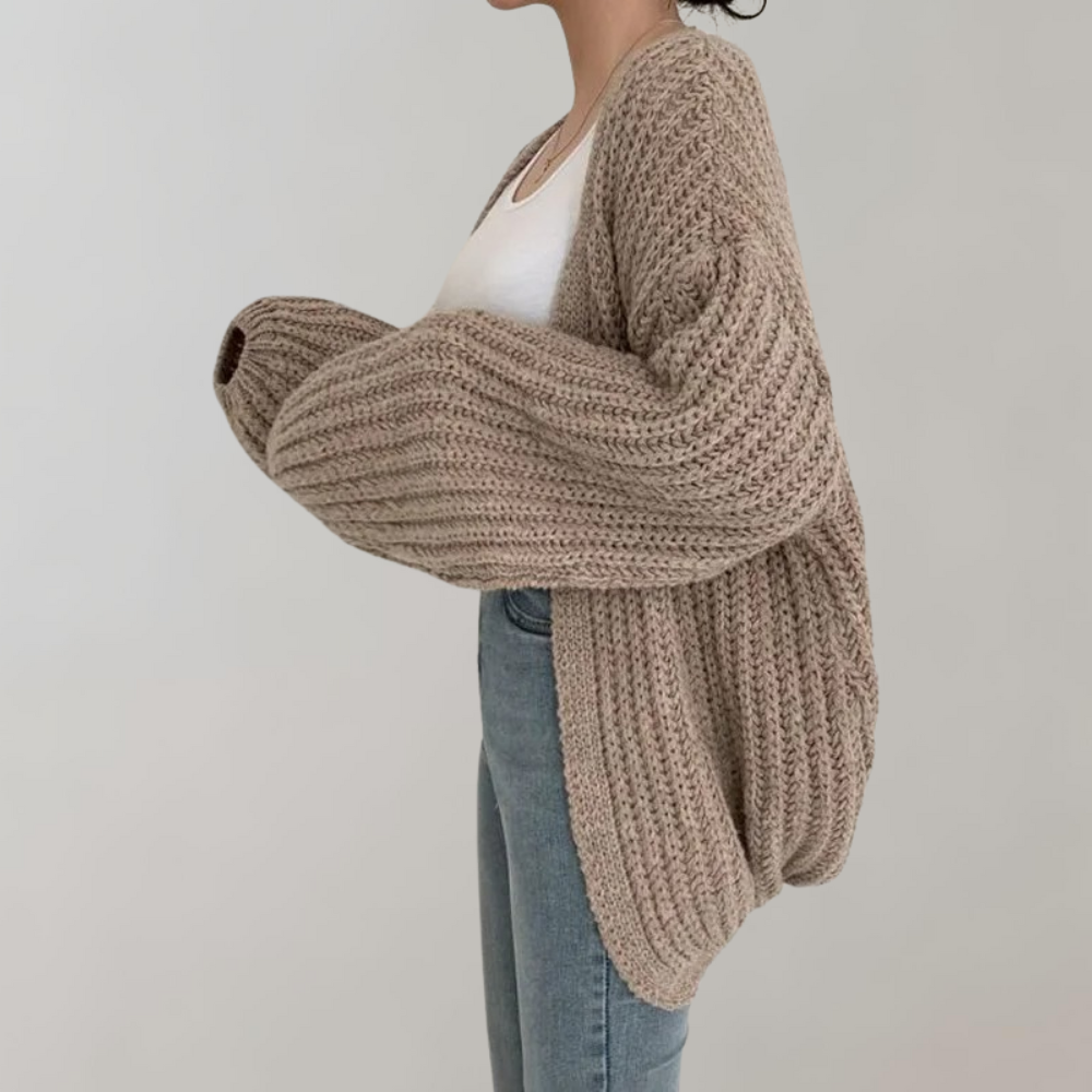 Damen-Strickjacke mit langen Ärmeln aus Baumwoll-Acryl-Mischung