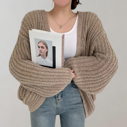 Damen-Strickjacke mit langen Ärmeln aus Baumwoll-Acryl-Mischung