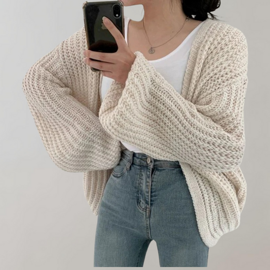 Damen-Strickjacke mit langen Ärmeln aus Baumwoll-Acryl-Mischung