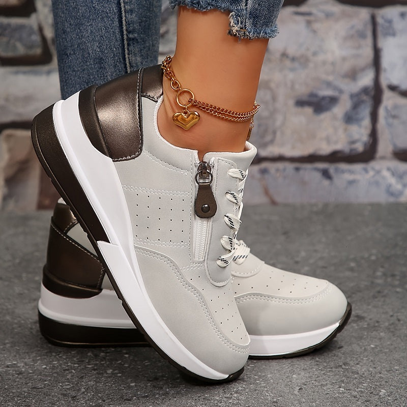 Women's Platform Sneakers with Zipper and Laces Padded Insole Breathable